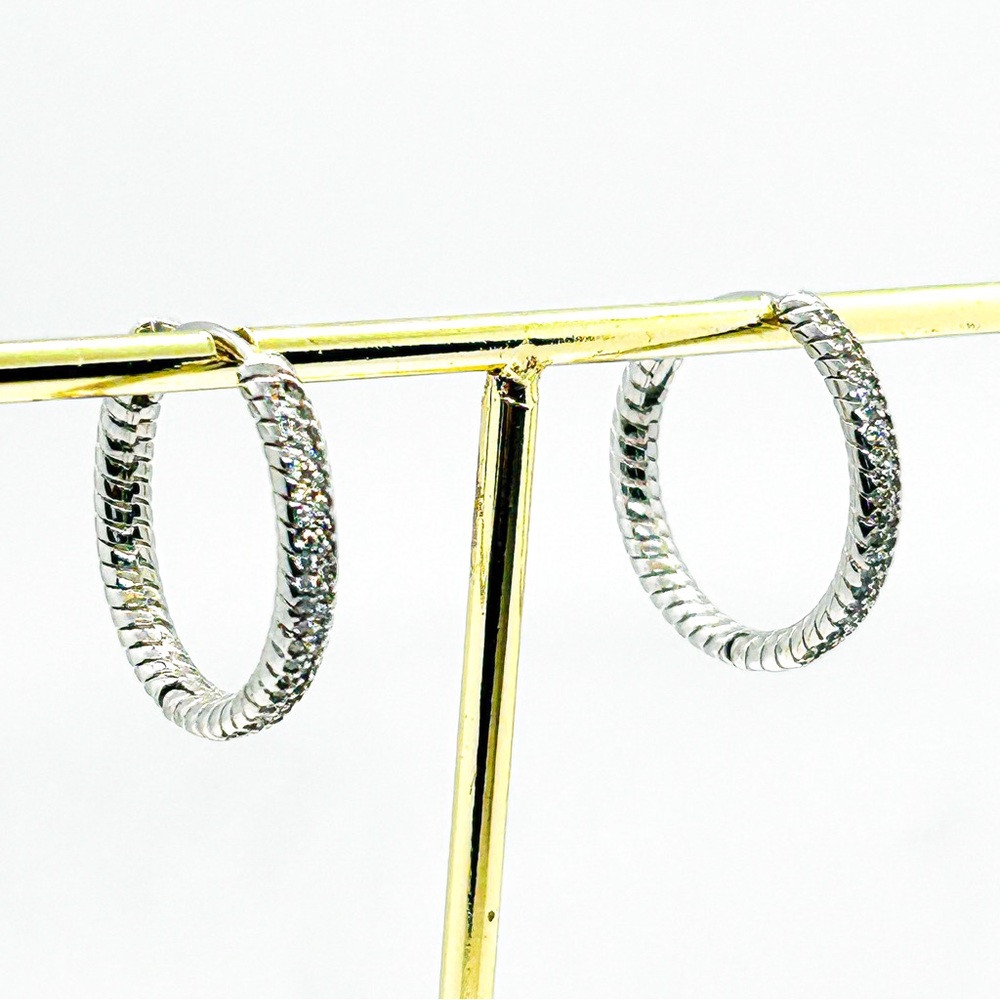 Sterling silver Pave textured hoops 22mm